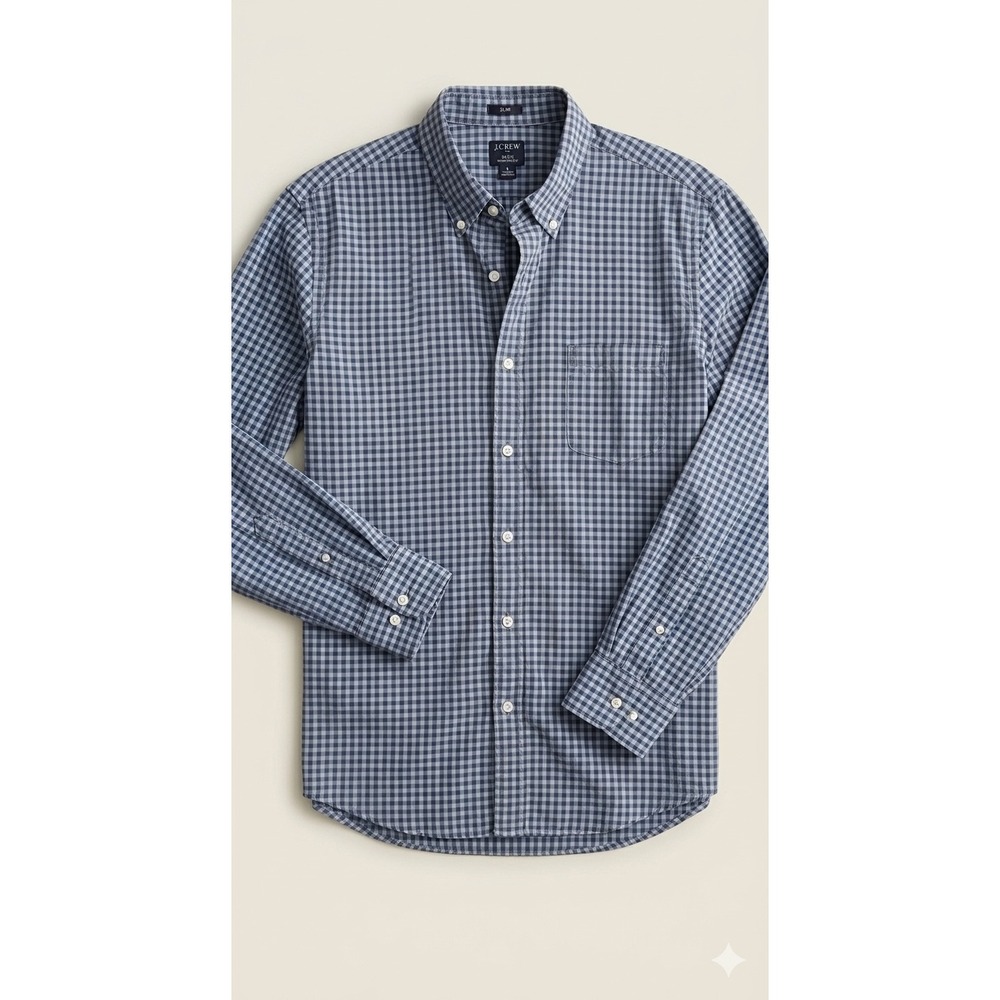 J.Crew Flex Slim Fit Blue Gingham Button Up Shirt Large L Long Sleeve Casual